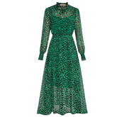Rosaria Green Animal Spot Shirred  Midi Dress